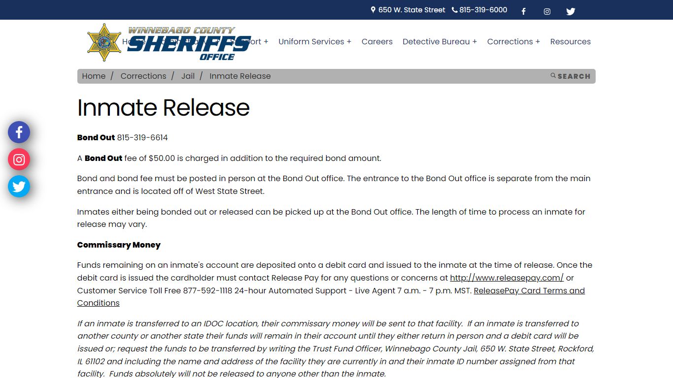 Winnebago Sheriff - Inmate Release